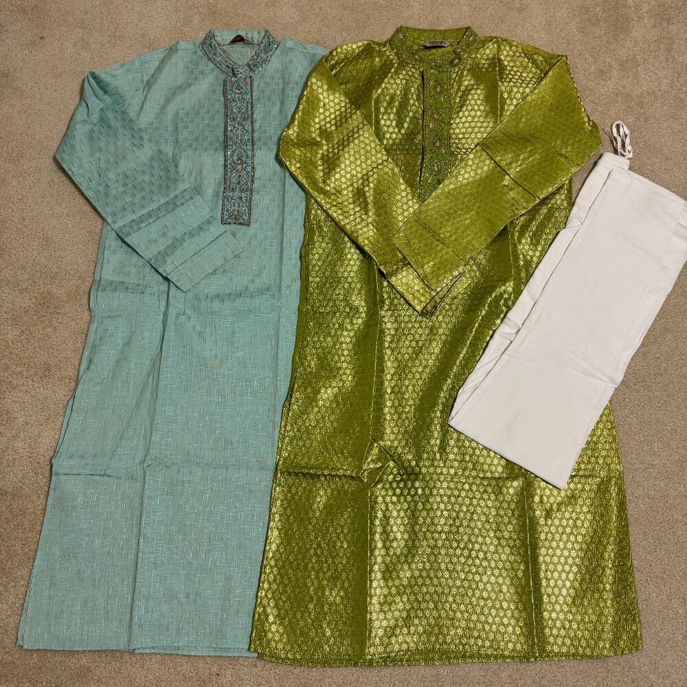 Men's Olive Green Jacquard Sherwani Kurta - Traditional Festive Wear